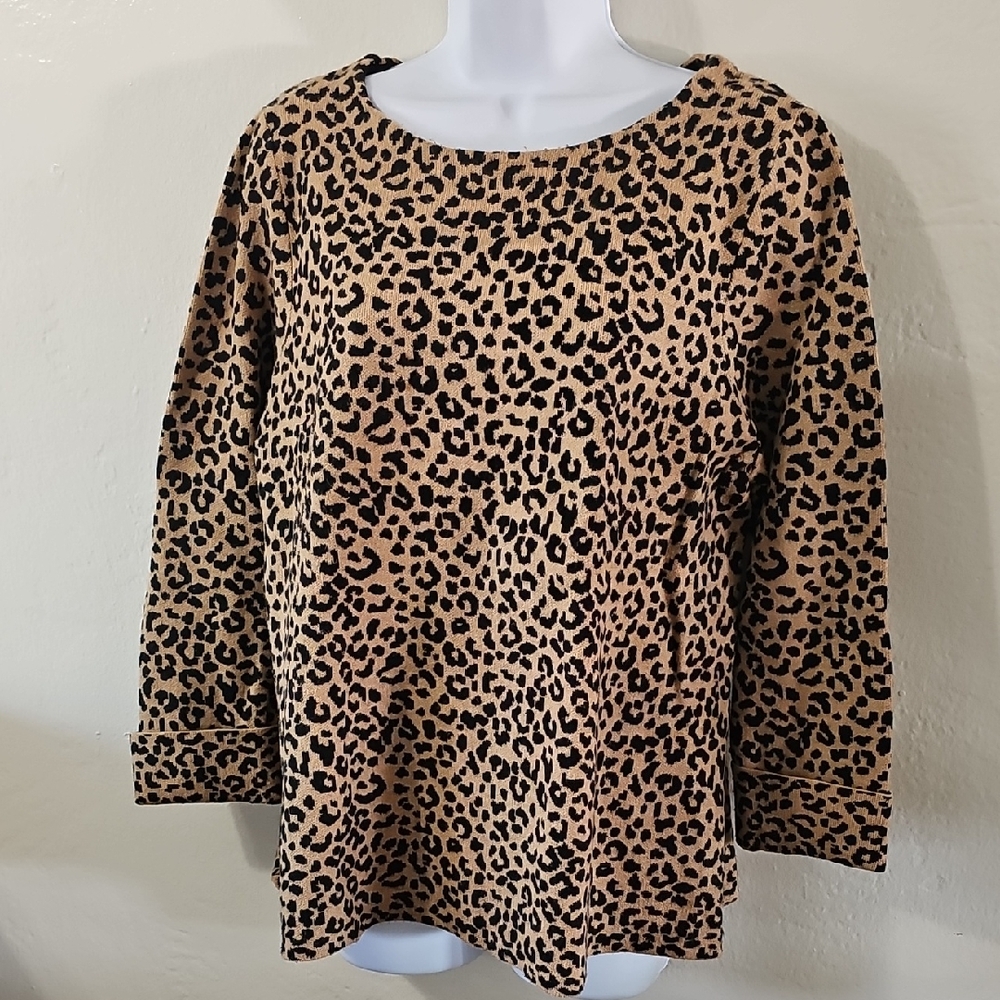 Cynthia Rowley Leopard Print Scoop Neck Top - Tan & Black